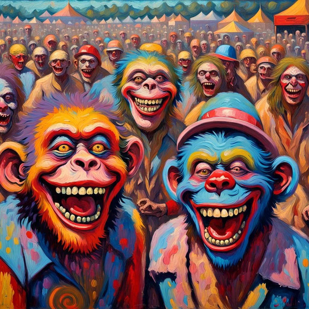 Zombie Monkey Clowns at Woodstock in Expressionist Style