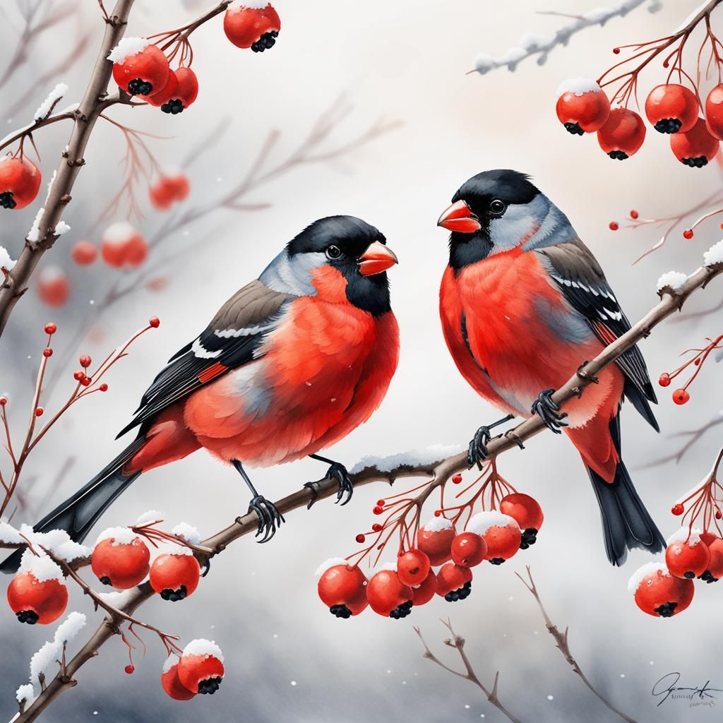 Winter birds - bullfinches