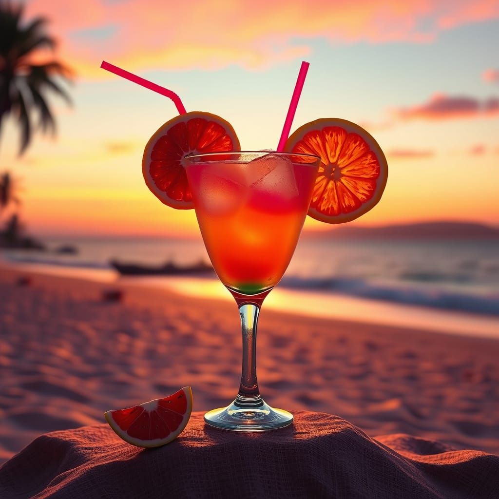photorealistic image. Illustrate a colourful fruit cocktail ...