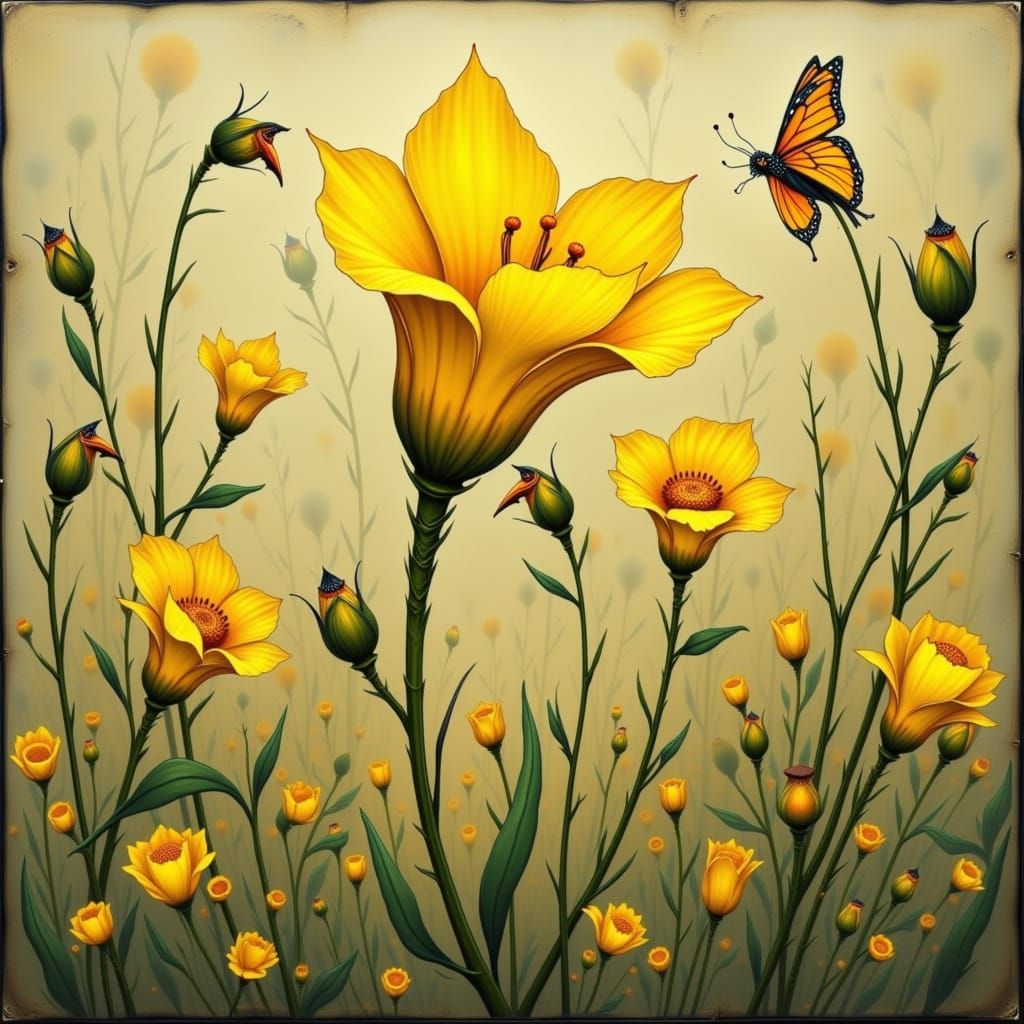 Abstract Yellow Whimsy Caricature in Flux Style