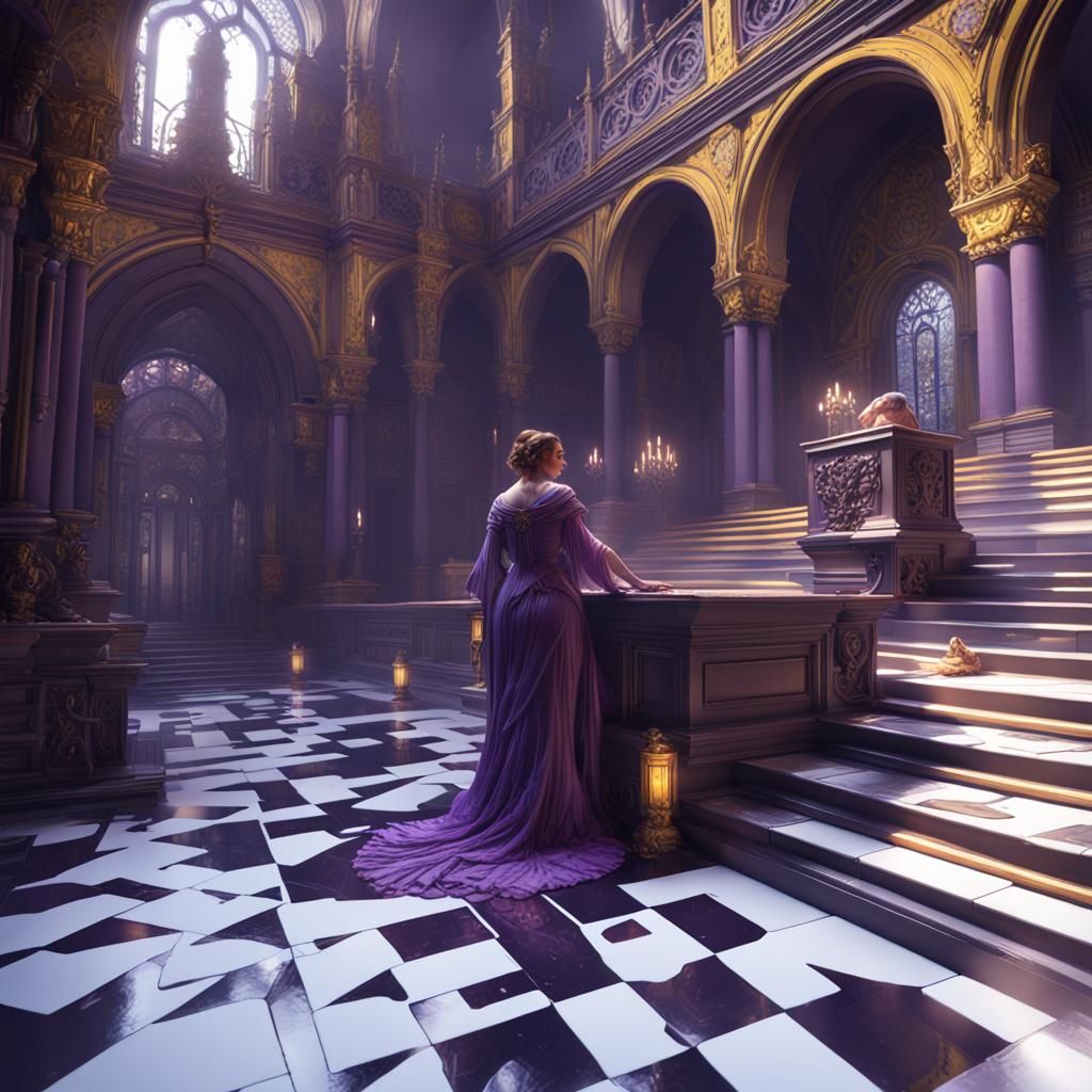 Hyperdetailed Dark Fantasy Art in Purple and Yellow