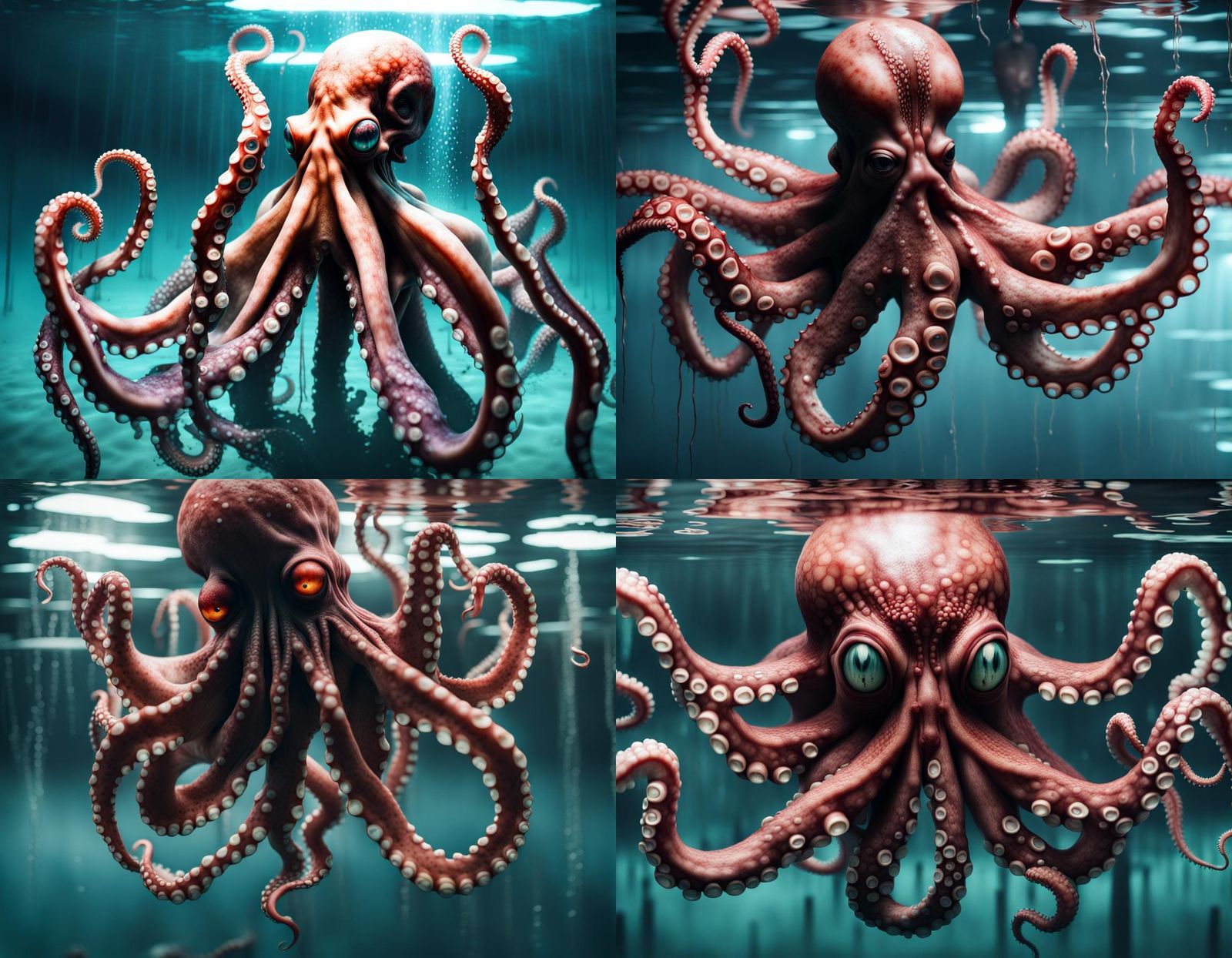 Mutant Octopus Mirror Reflection in Filthy Water