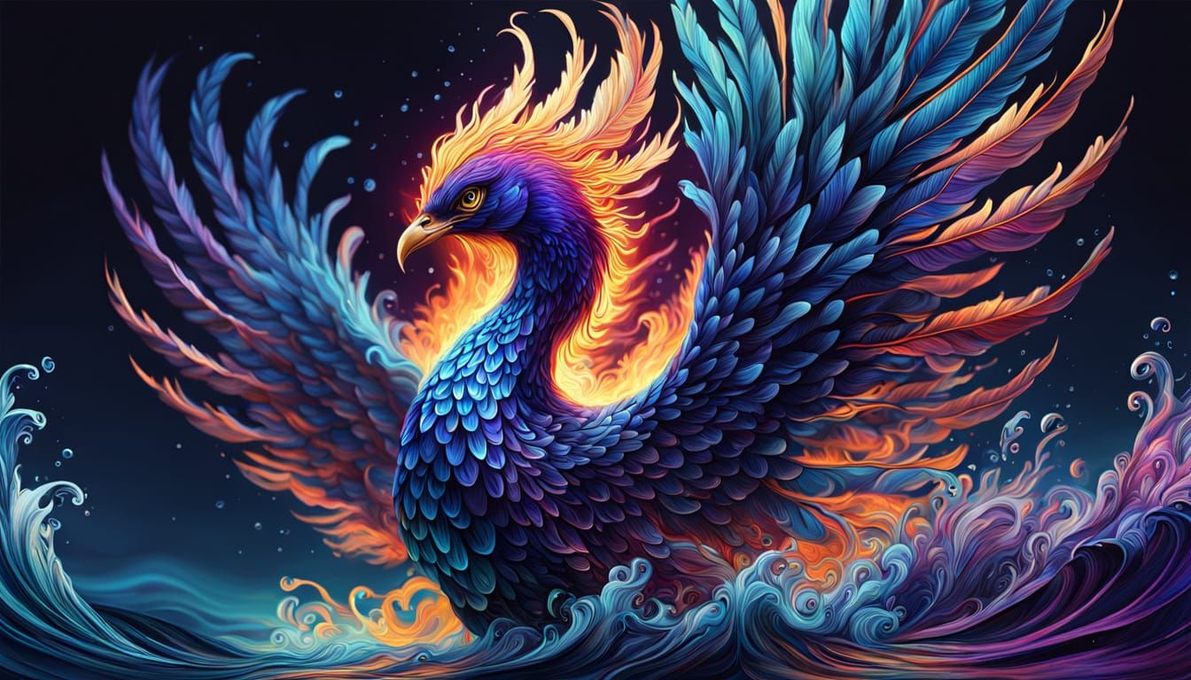 Ocean Phoenix Rising: A Surreal Abstract Painting