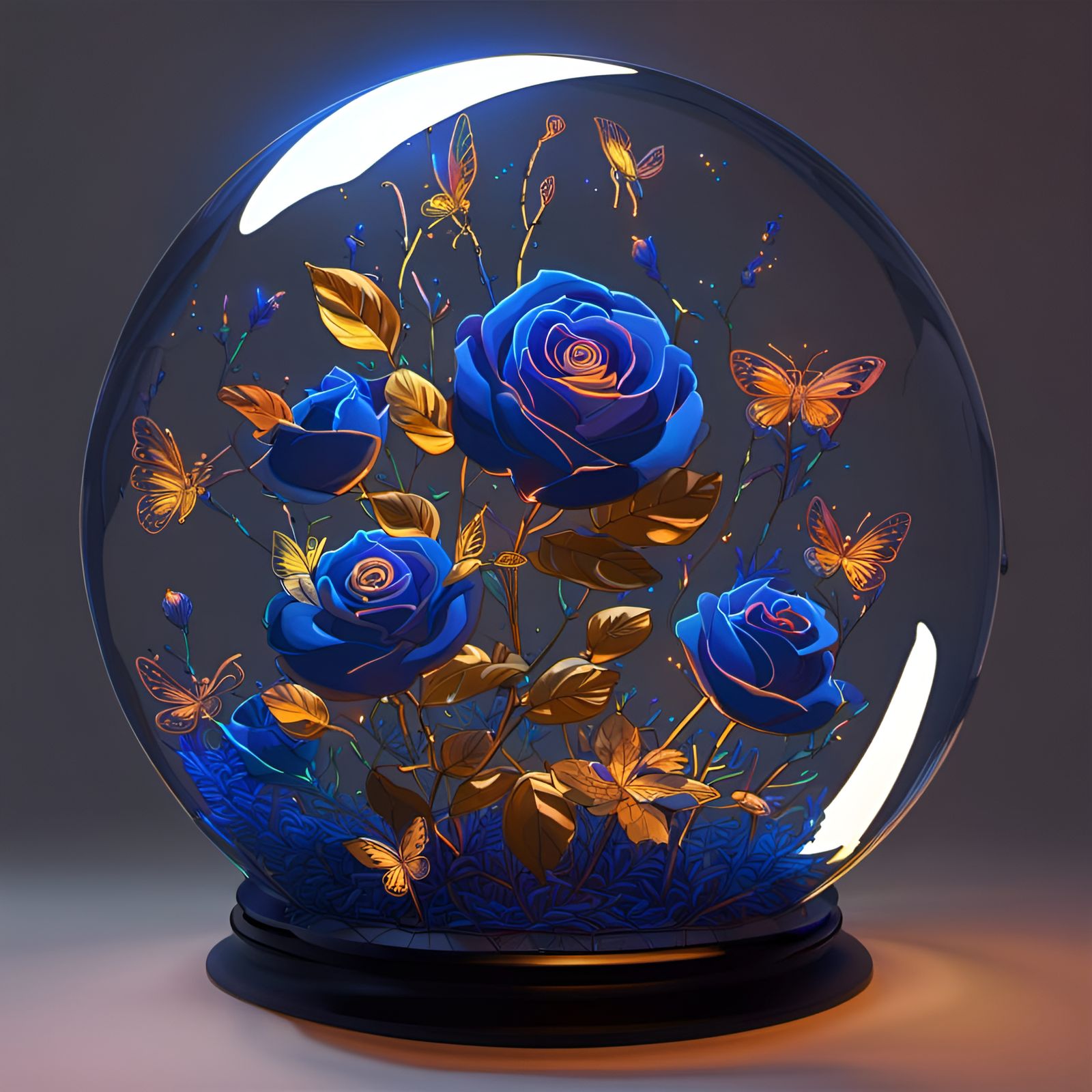Blue Roses in Glass Dome, Ethereal Fantasy Art