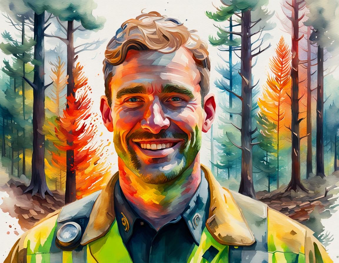 Forest Fireman Portrait in Expressionist Style
