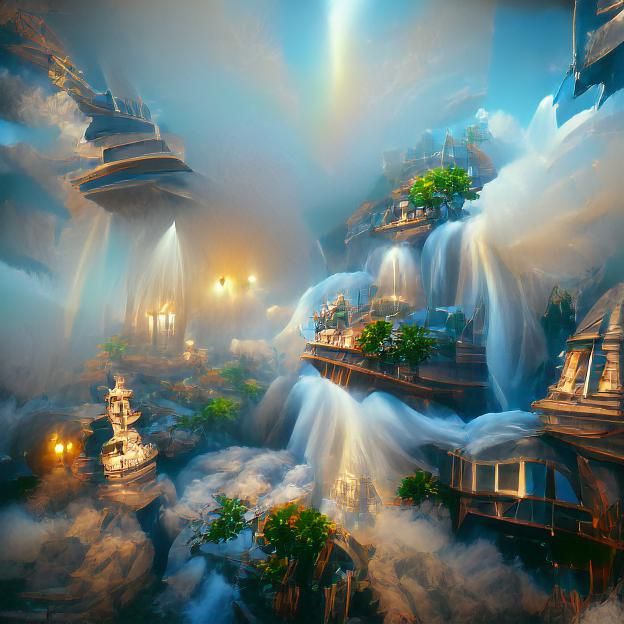 Ethereal Floating City in the Clouds: Fantasy Art