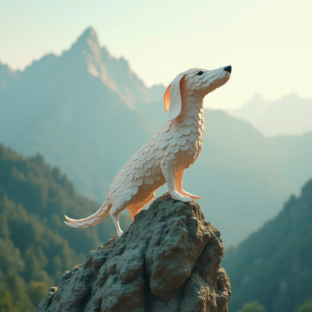 Dachshund Origami Sculpture on Windswept Peak