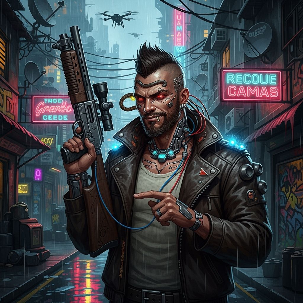 Cyberpunk Rigger with SPAS Shotgun and Red Eyes