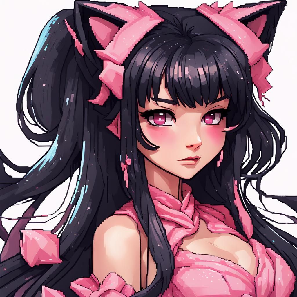 Cute Pixel Art Neko Girl Portrait