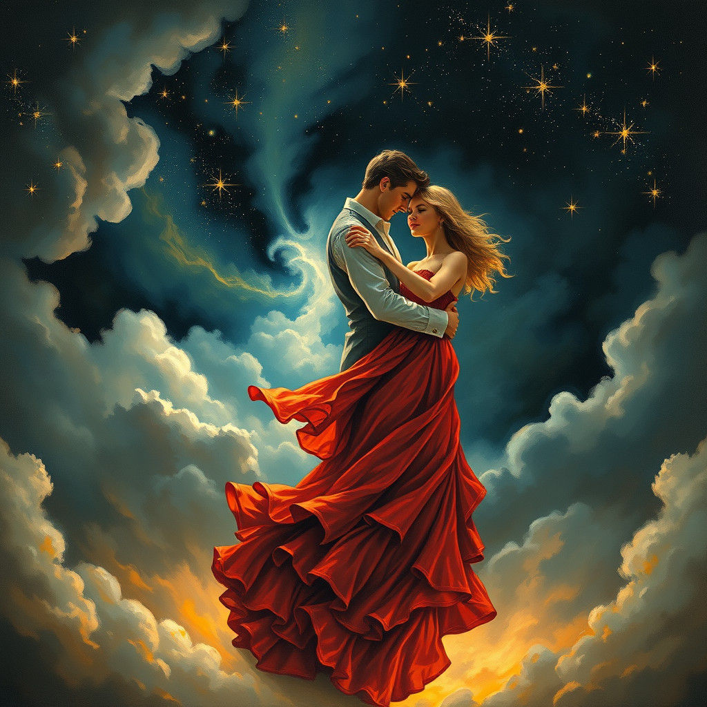Elegant Couple Dancing in Starry Clouds