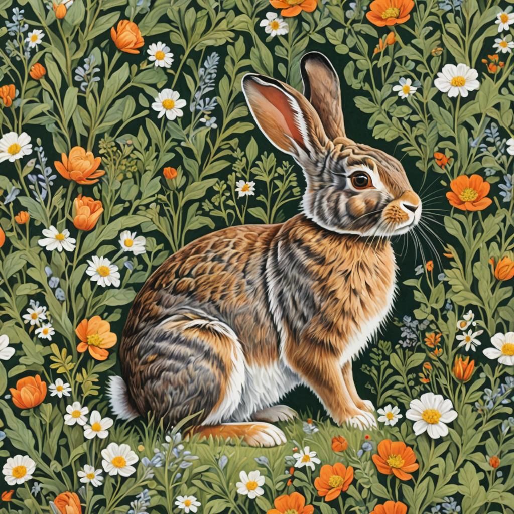 Detailed Gouache Painting of a Rabbit