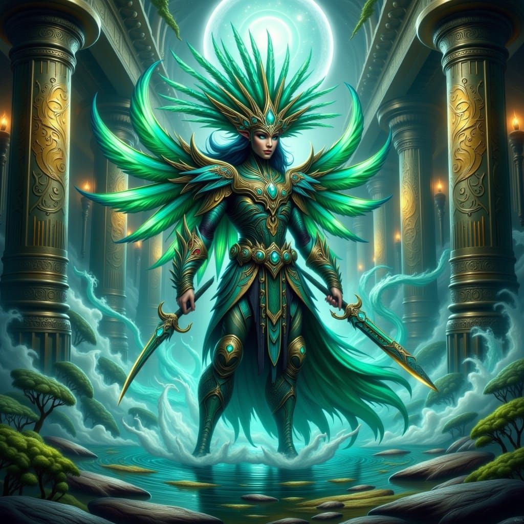 Majestic Quetzalcóatl Warrior in Turquoise Armor, Ready to S...