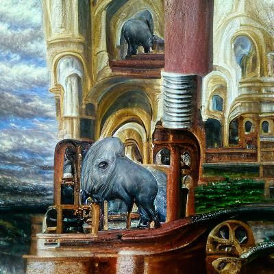 Detailed Oil Painting of a Deinotherium