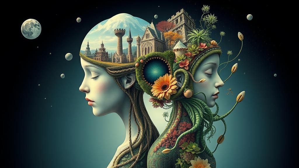 Surreal Mindscapes: Intertwined Figures in Double Exposure S...