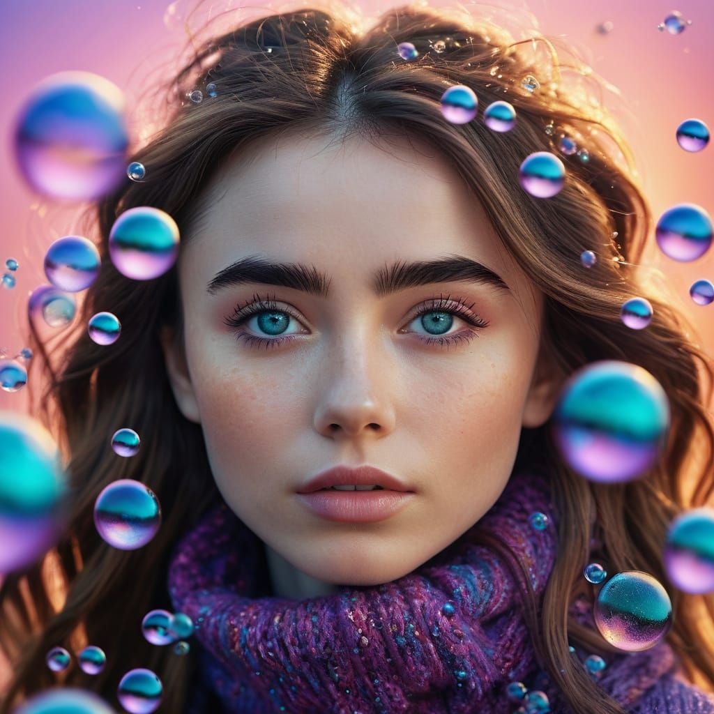 Hyperrealistic Portrait in Vibrant Purple and Pink Hues