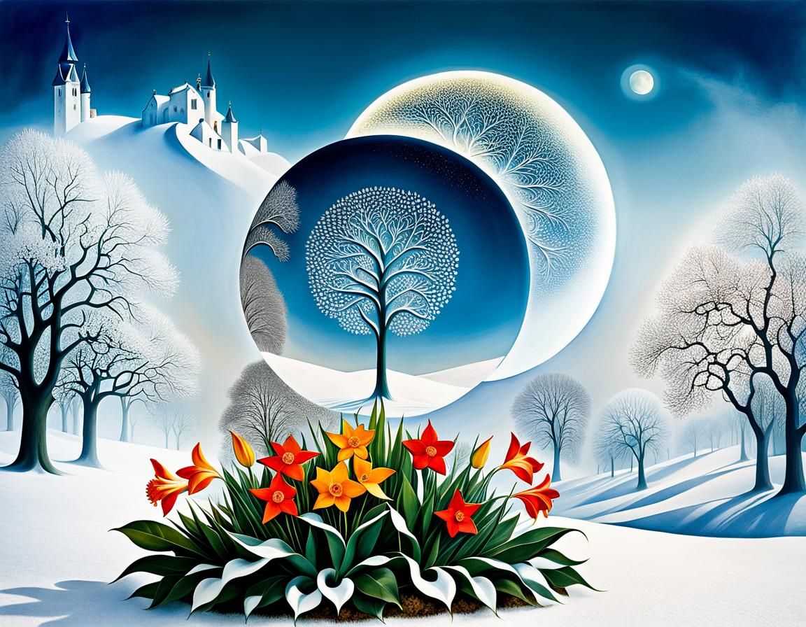 Winter to Spring Horizon: Surreal Double Exposure