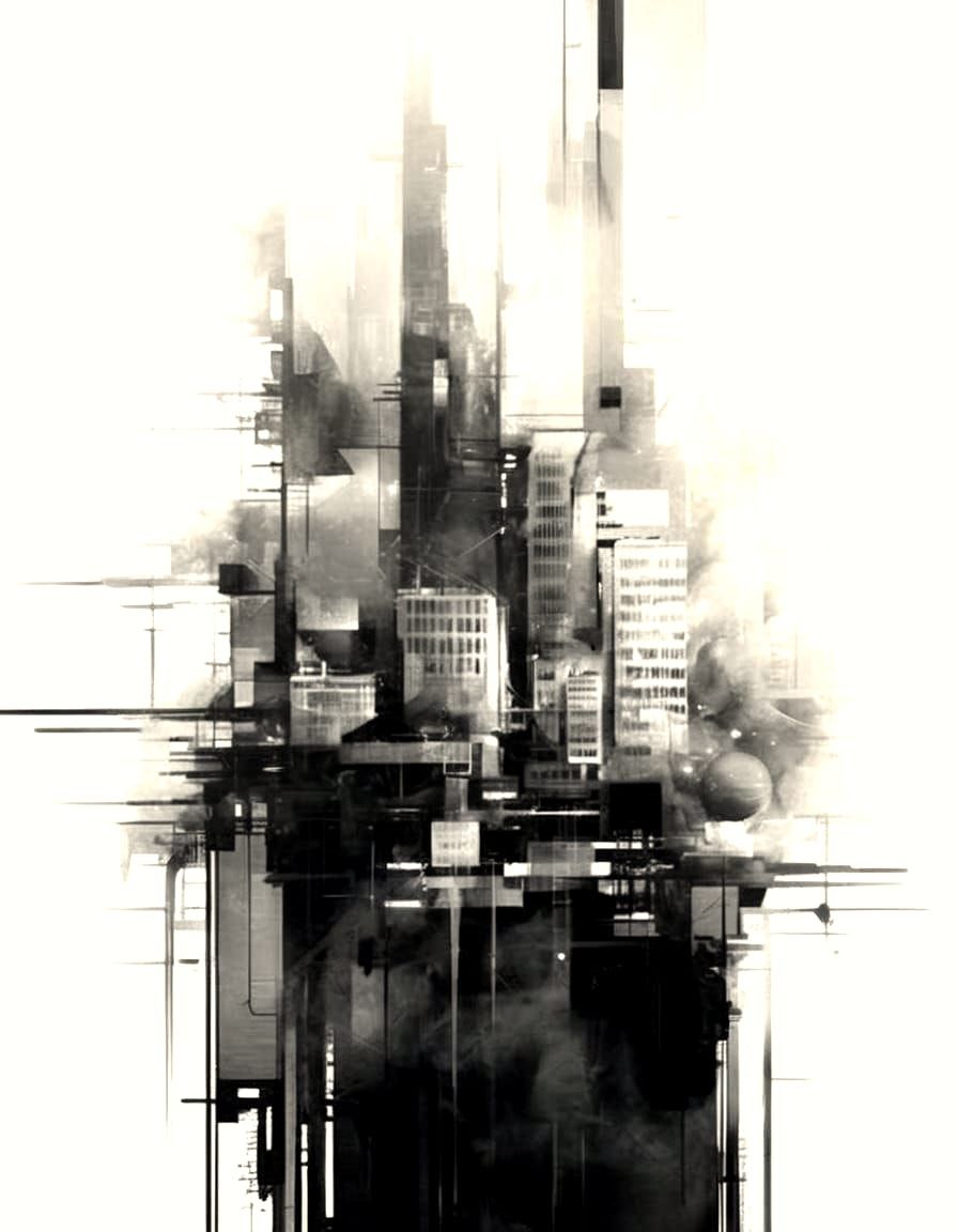 Abstract Geometric Urban Landscape in Black and White