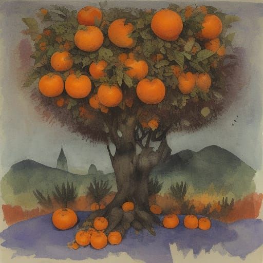 Child Tossing Tangerines in Dreamlike Style