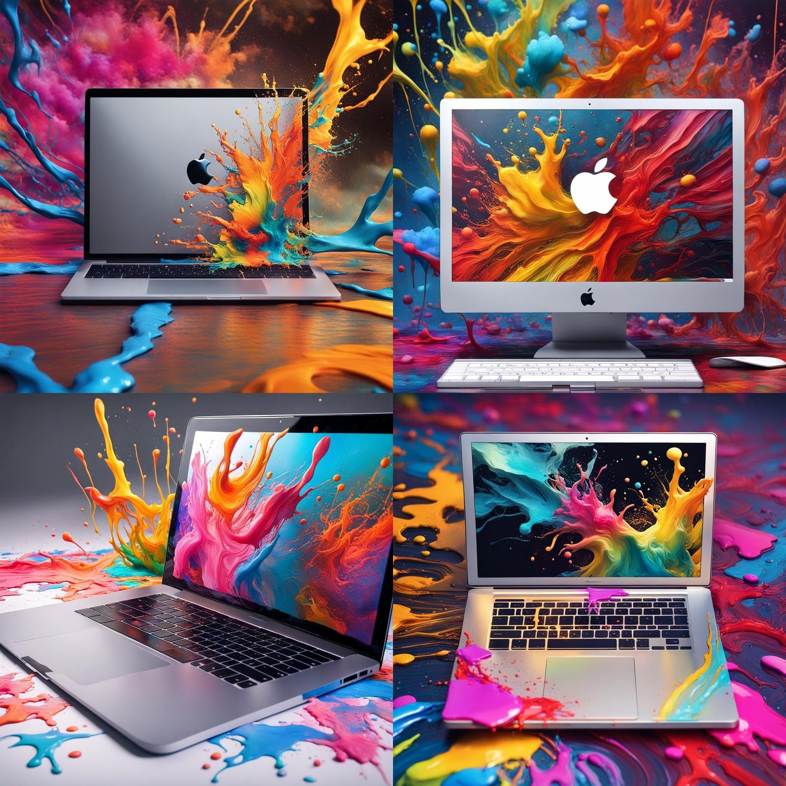 MacBook with Gradient Paint Splashes: Digital Art