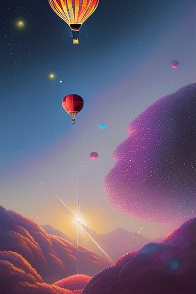 Hot Air Balloon Flies Through Crystalline Space