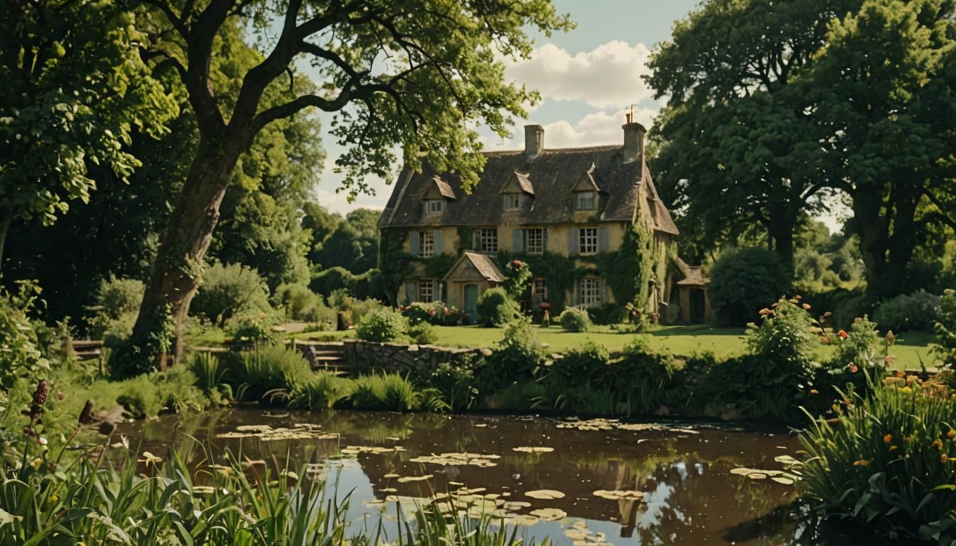 Cinematic English Cottage Garden by Stream