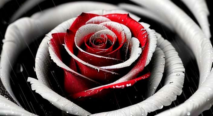 Red and White Swirl Roses on Black Canvas