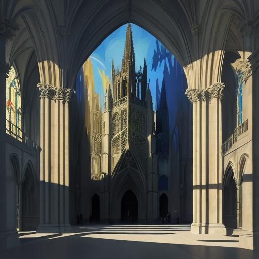 Angels Sing in Expressionist Gothic Cityscape