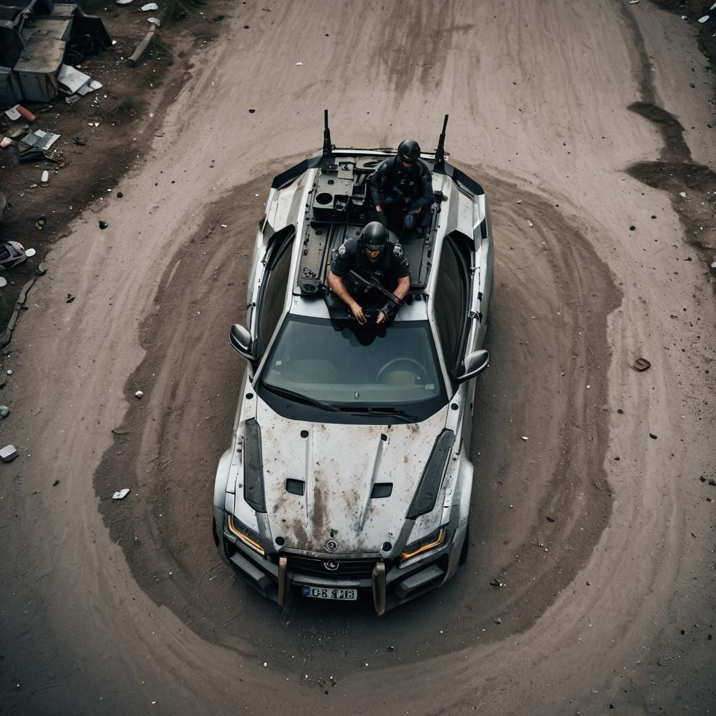 Futuristic Armored Police Car with Drone Base