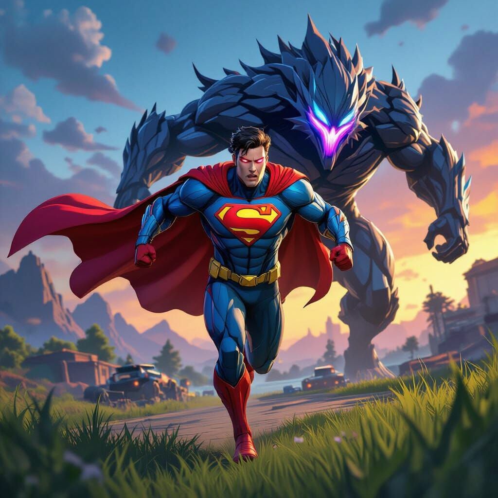 Superman Fortnite Character Escaping Storm Beast in Comic St...