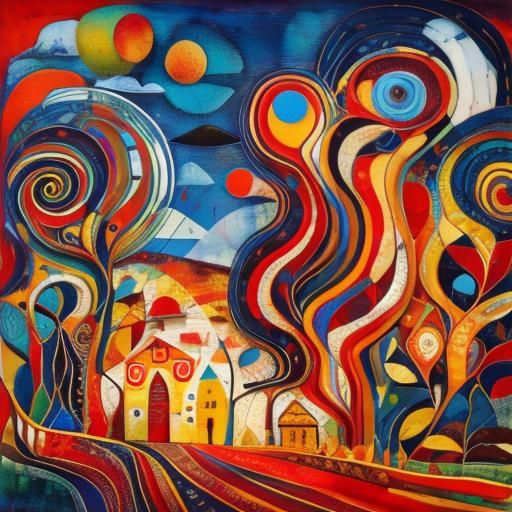 Vibrant Encaustic Landscape with Intricate Details