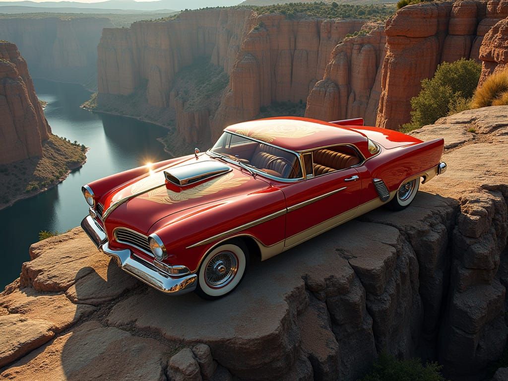 Scarlet Studebaker-Inspired Custom Automobile on Cliff's Edg...