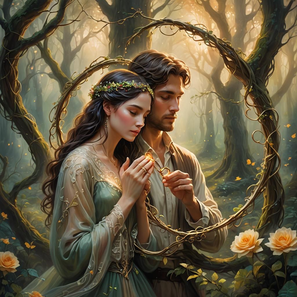 Mystical Forest Couple Holding Eternal Ring