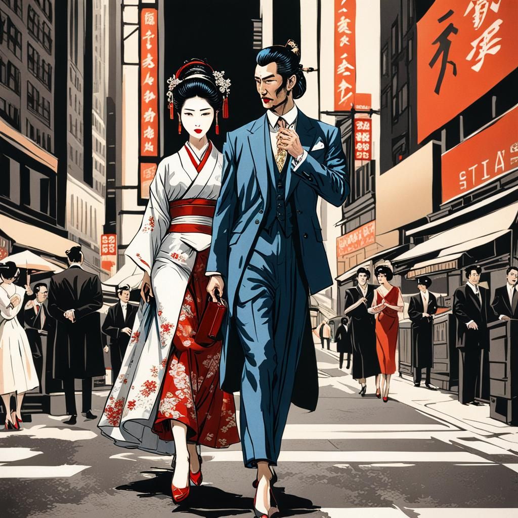 Geisha and Suit in New York City