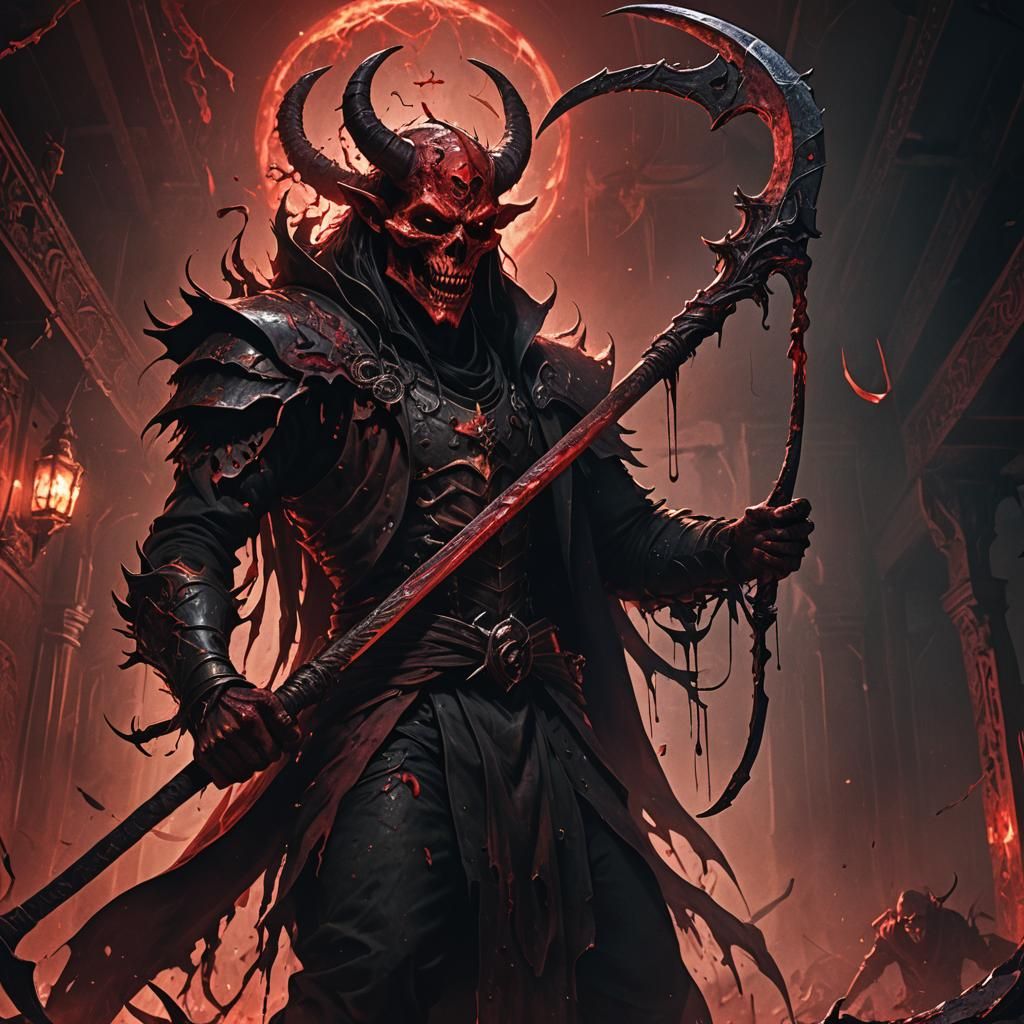 Dark Fantasy Demon with Scythe Illustration