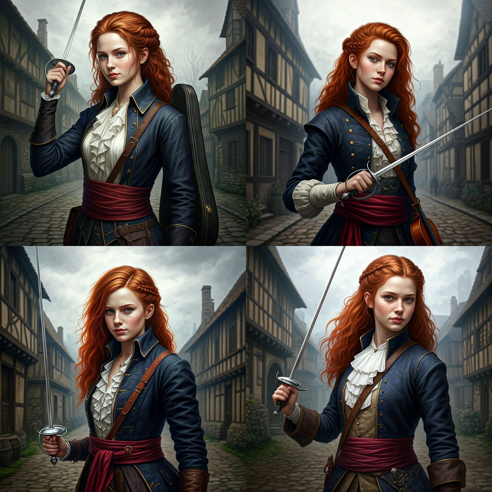 Confident Girl Duelist in Medieval Village