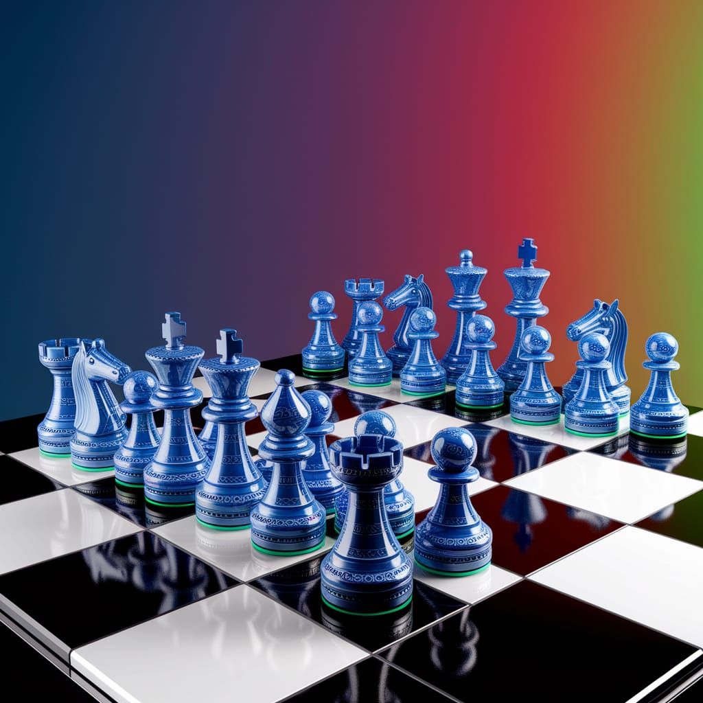 Hyperrealistic Wedgwood Chess Set on a Giant Chessboard