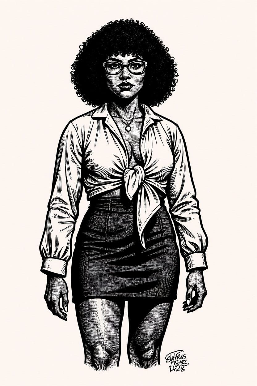 Dangerous Spy Woman: Ink Drawing in Comics Style