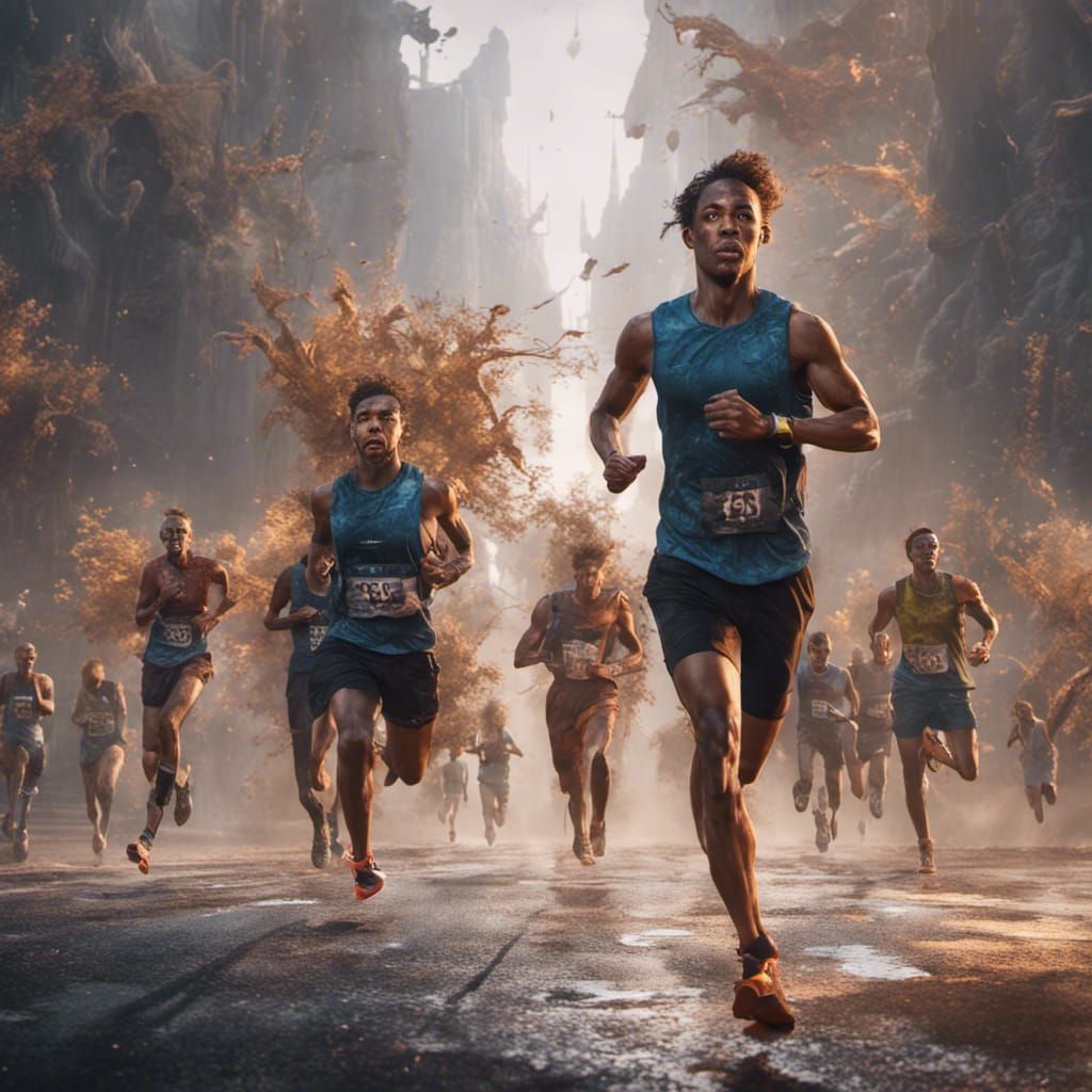 Skinny Marathon Runners: Detailed Fantasy Concept Art