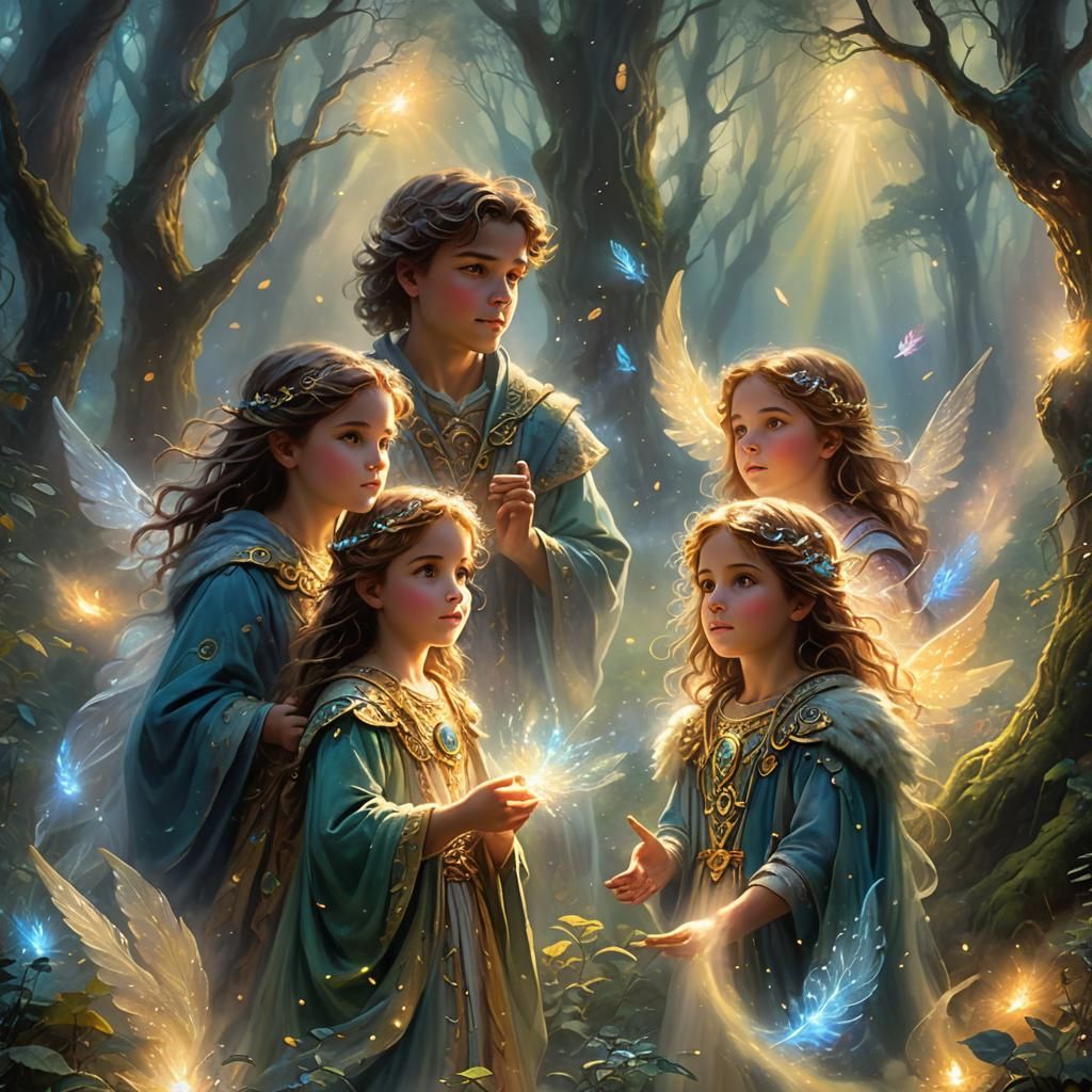 Enchanting Children of the Gods in Mystical Forest