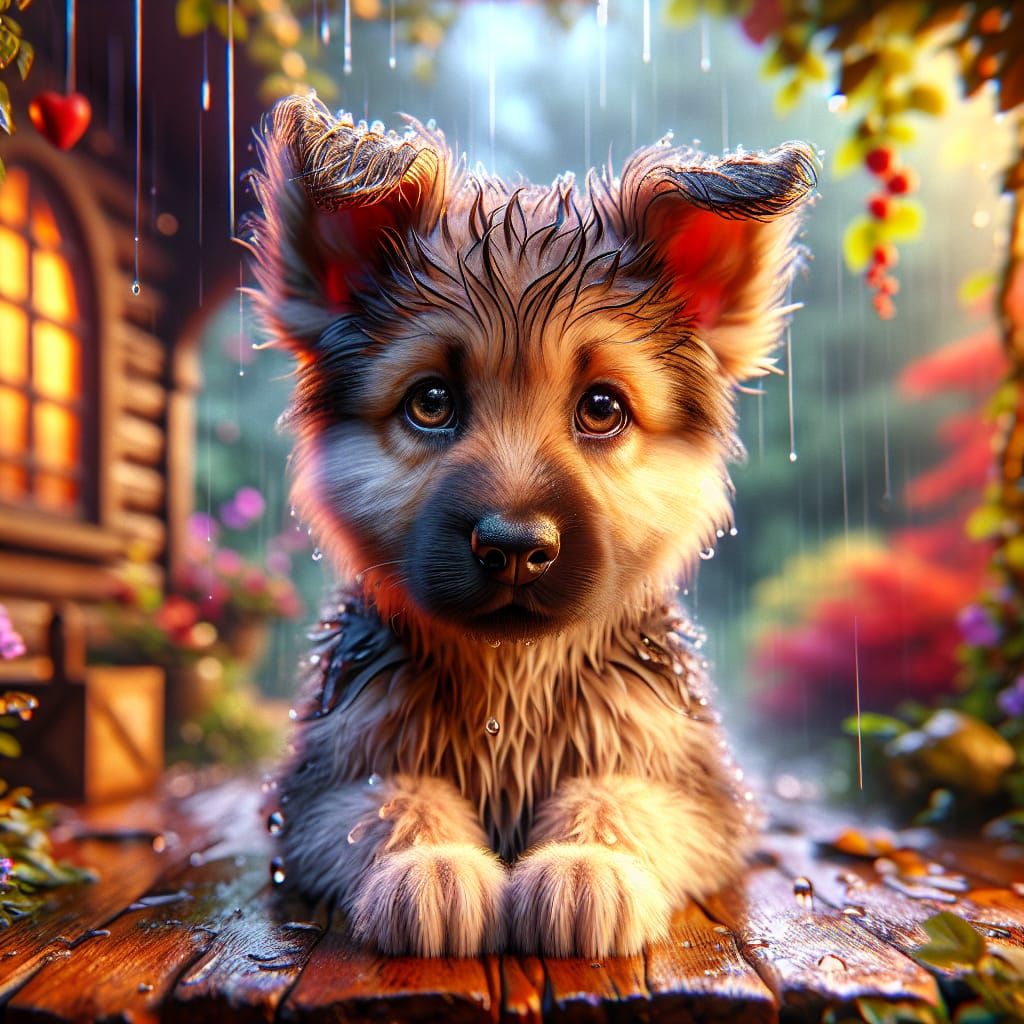 Sad Wet Puppy: Detailed Matte Painting in 8k