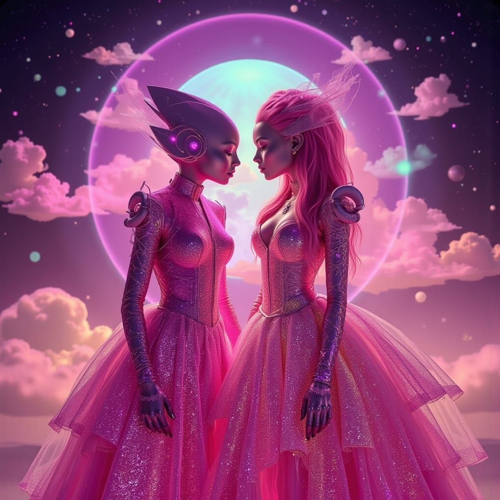 Alien and Human Friends Shopping on Venus in High Fashion