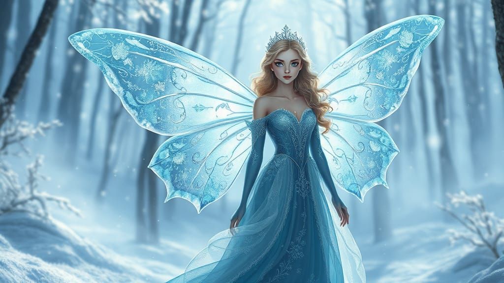 Ice Princess with Butterfly Wings in Ghibli Style