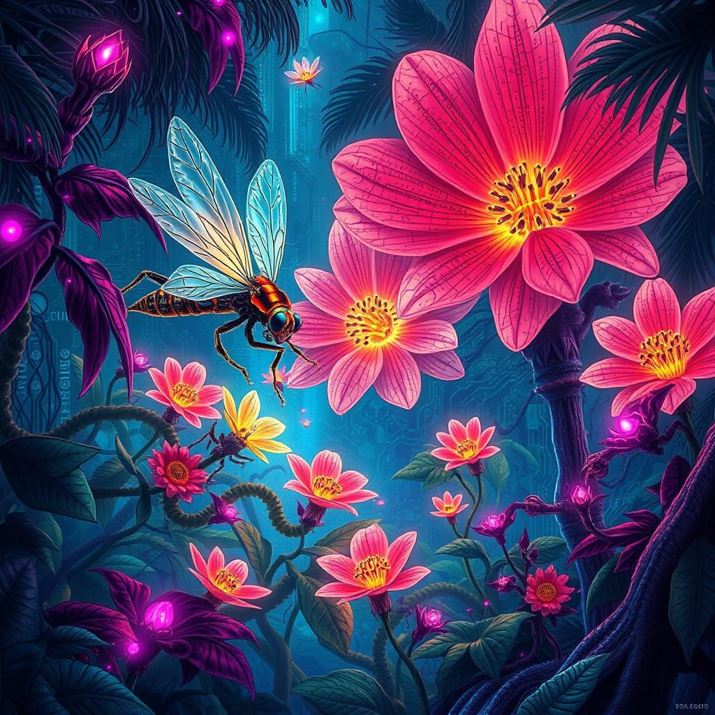 Bioluminescent Jungle of Circuit Boards and Fiber Optics