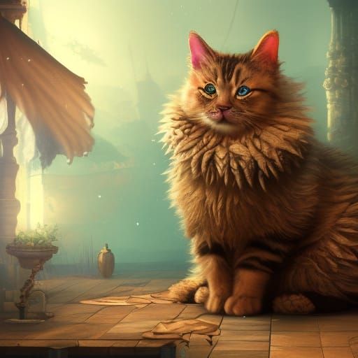 Fluffy Cat in Cardboard Box in Flooded Kitchen