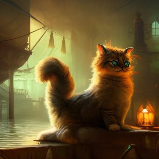 Fluffy Cat Corsair in Flooded Kitchen