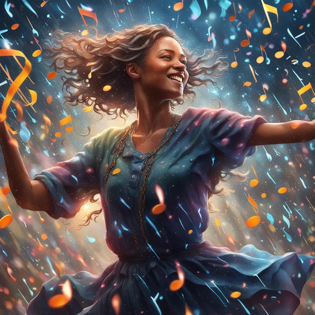 Woman Dancing in Musical Rain: Detailed Portrait