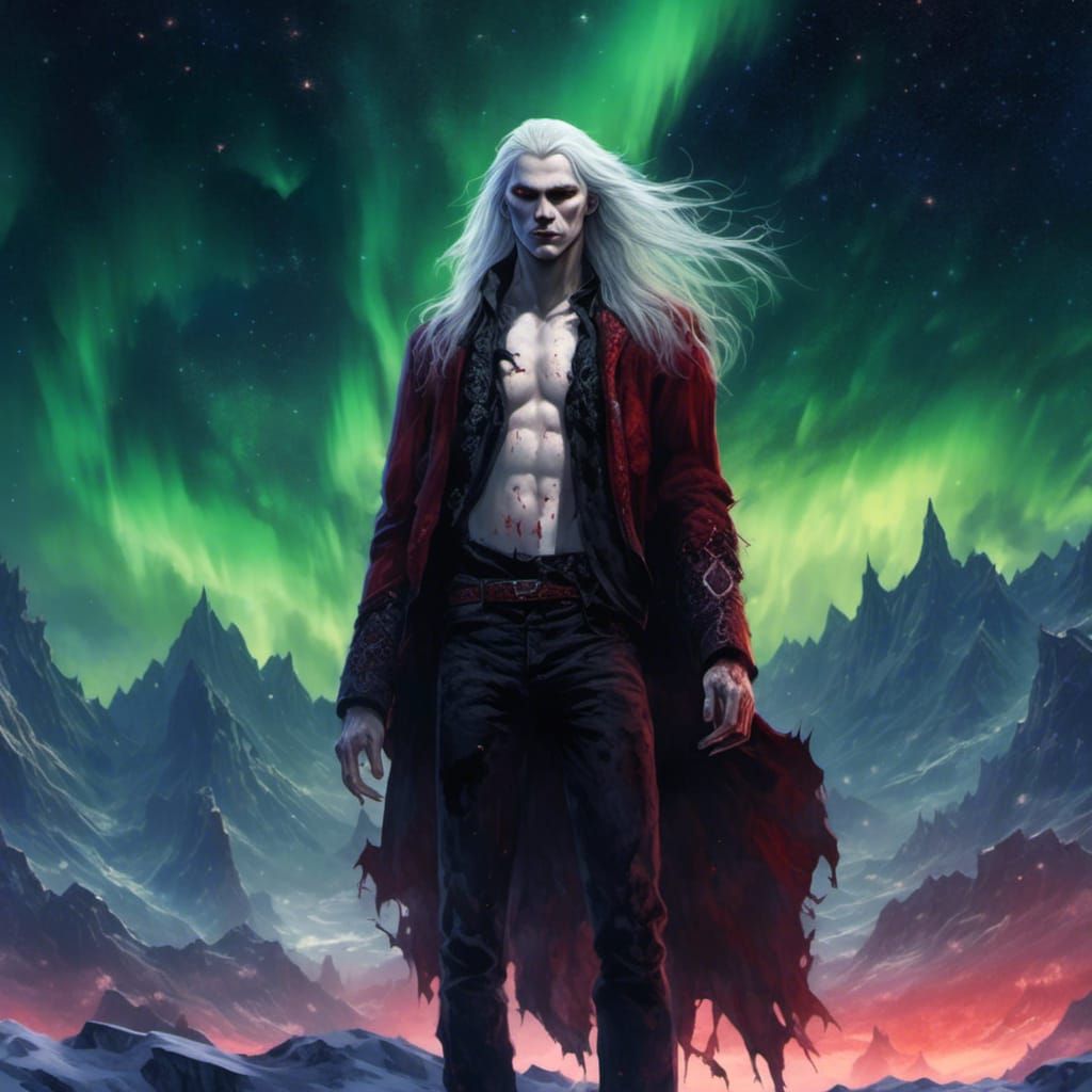 Hyperreal Vampire on Crystal Hills Under Northern Lights