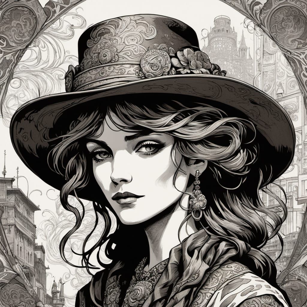 Country Western Woman in Art Nouveau Style