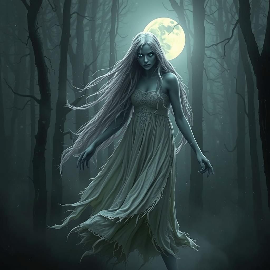 Ethereal Banshee in Moonlit Celtic Forest