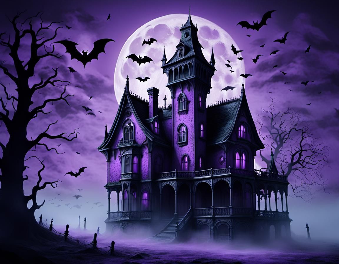 Gothic Haunted House with Watchtower in Surreal Style